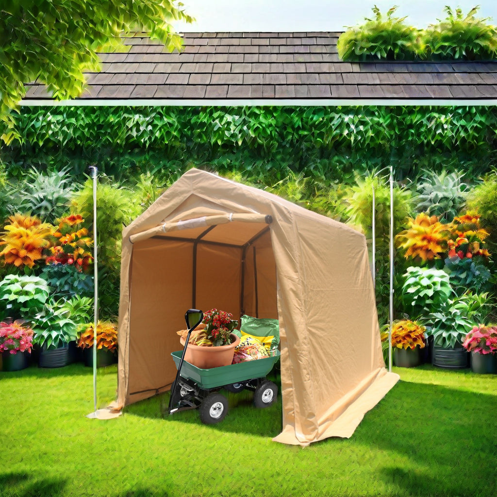 7x8 ft Outdoor Portable Gazebo Storage Shelter Shed with 2 Roll up Zipper Doors &amp; Vents Carport