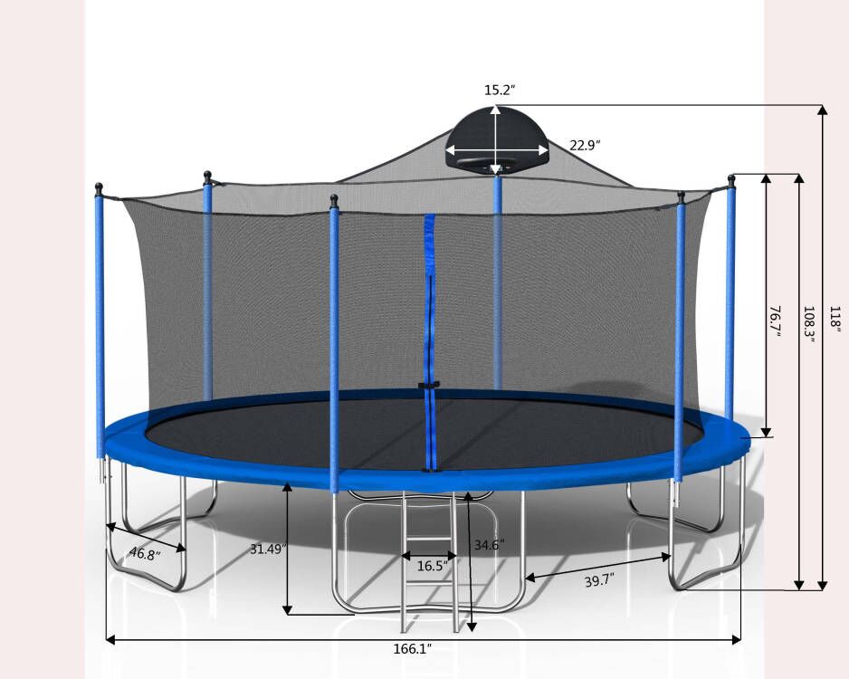 14FT Trampoline for Adults &amp; Kids with Basketball Hoop, Outdoor Trampolines w/Ladder and Safety Enclosure Net for Kids and Adult