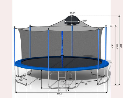14FT Trampoline for Adults &amp; Kids with Basketball Hoop, Outdoor Trampolines w/Ladder and Safety Enclosure Net for Kids and Adult