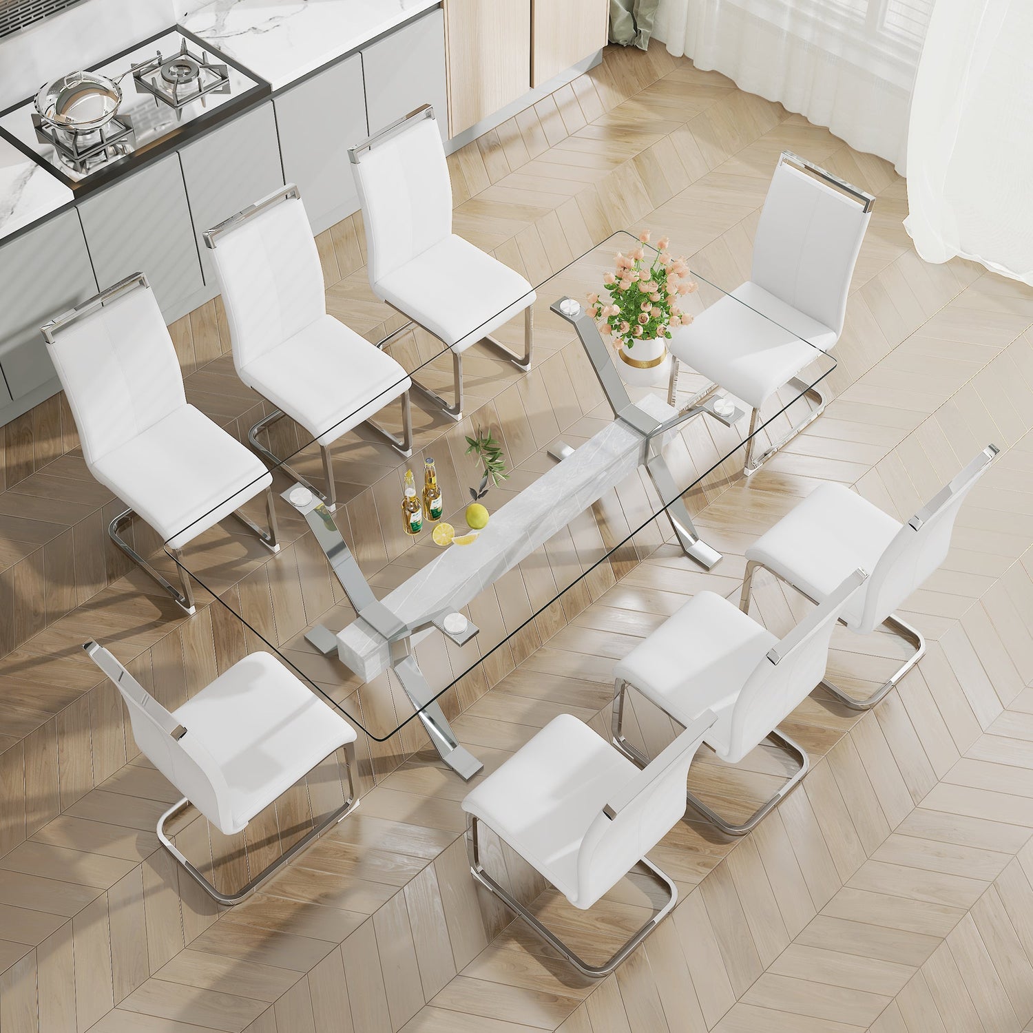 Dining table Modern tempered glass dining table 79 &
