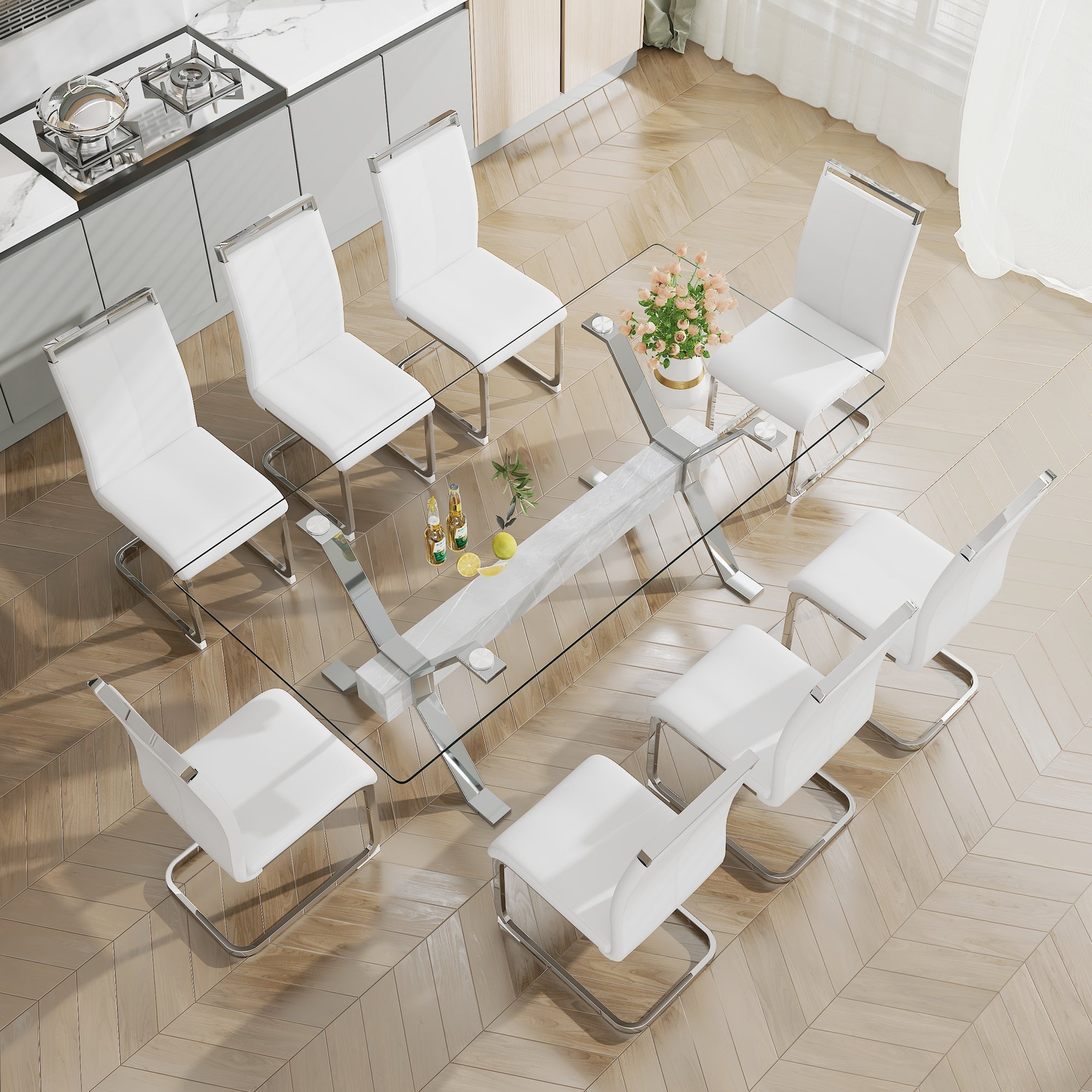 Dining table Modern tempered glass dining table 79 &