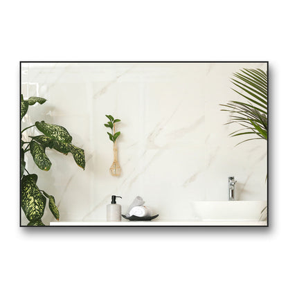 36x24 inch modern black bathroom mirror with aluminum frame decorative wall mirror suitable for living room, bedroom
