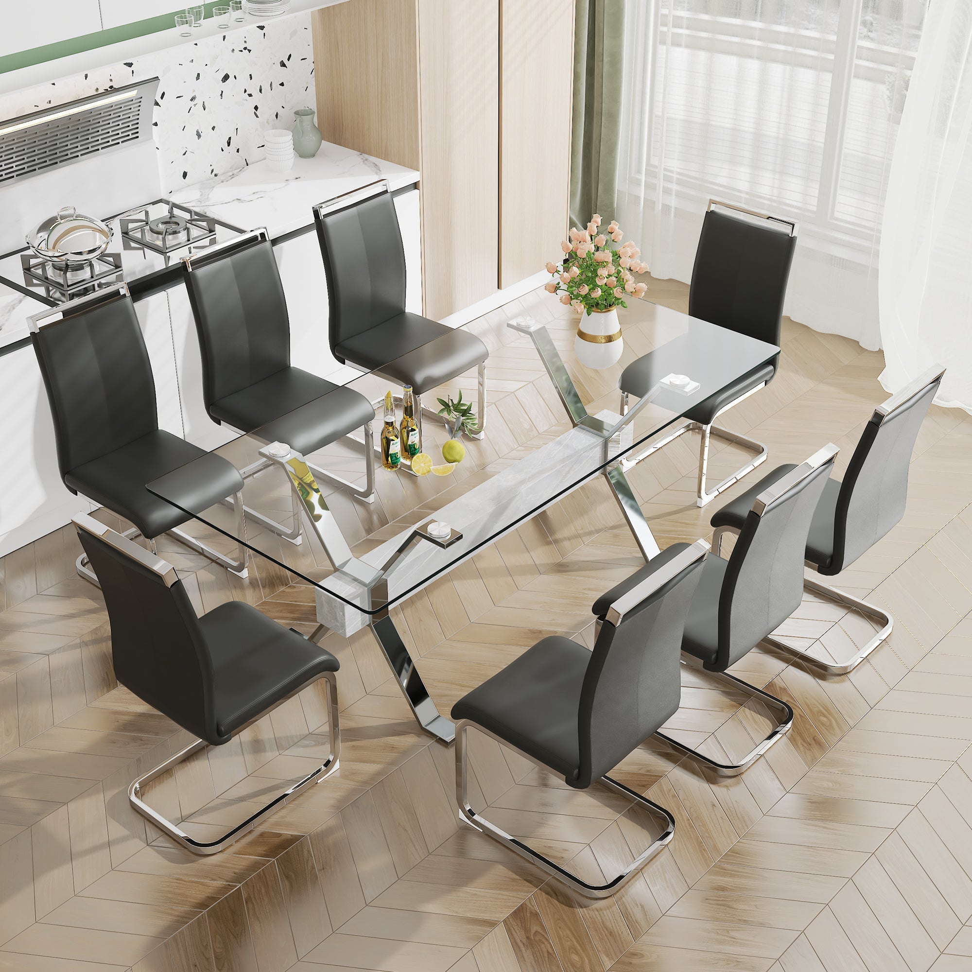 Dining table Modern tempered glass dining table 79 &