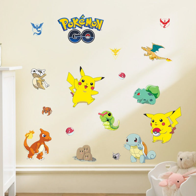 New 3D Pikachu Wall Sticker Pok é mon Wallpaper Self adhesive Cartoon Graffiti Anime Poster Children&