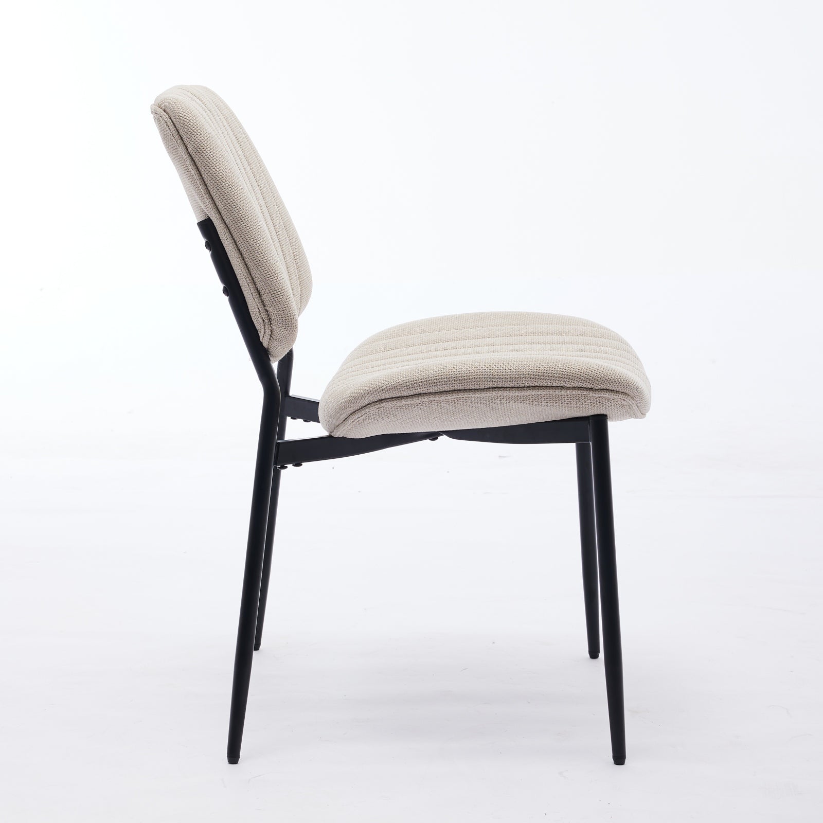 2-piece retro linen chair set with curved wooden backrest, cushioned seat, adjustable metal legs, (Beige Linen)
