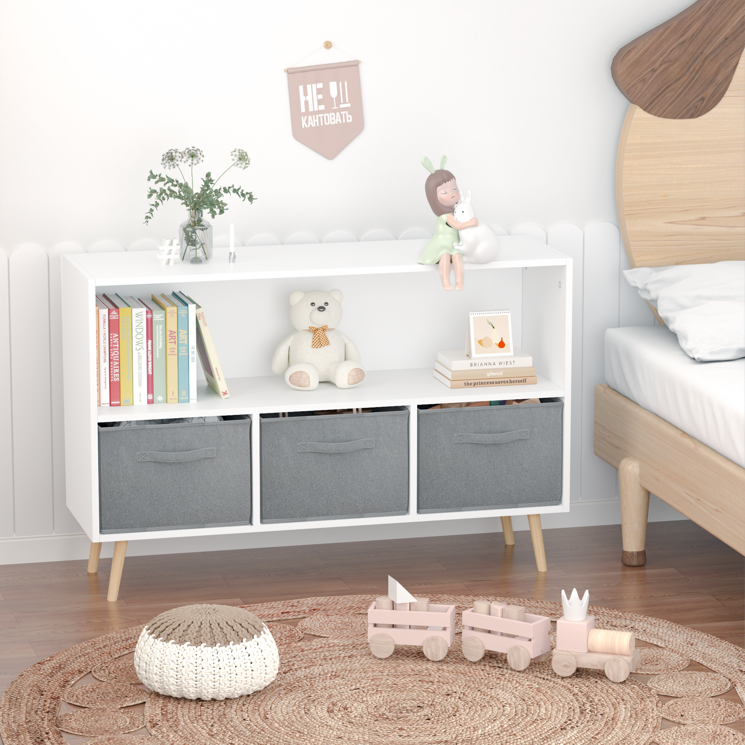 Kids bookcase with Collapsible Fabric Drawers Children&