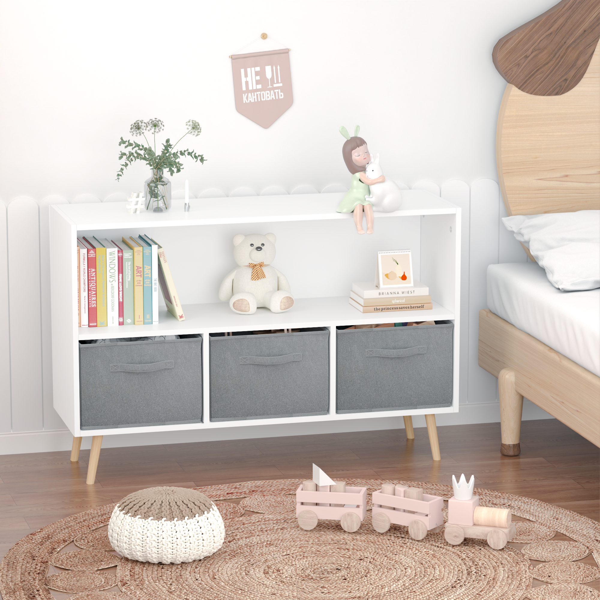 Kids bookcase with Collapsible Fabric Drawers Children&