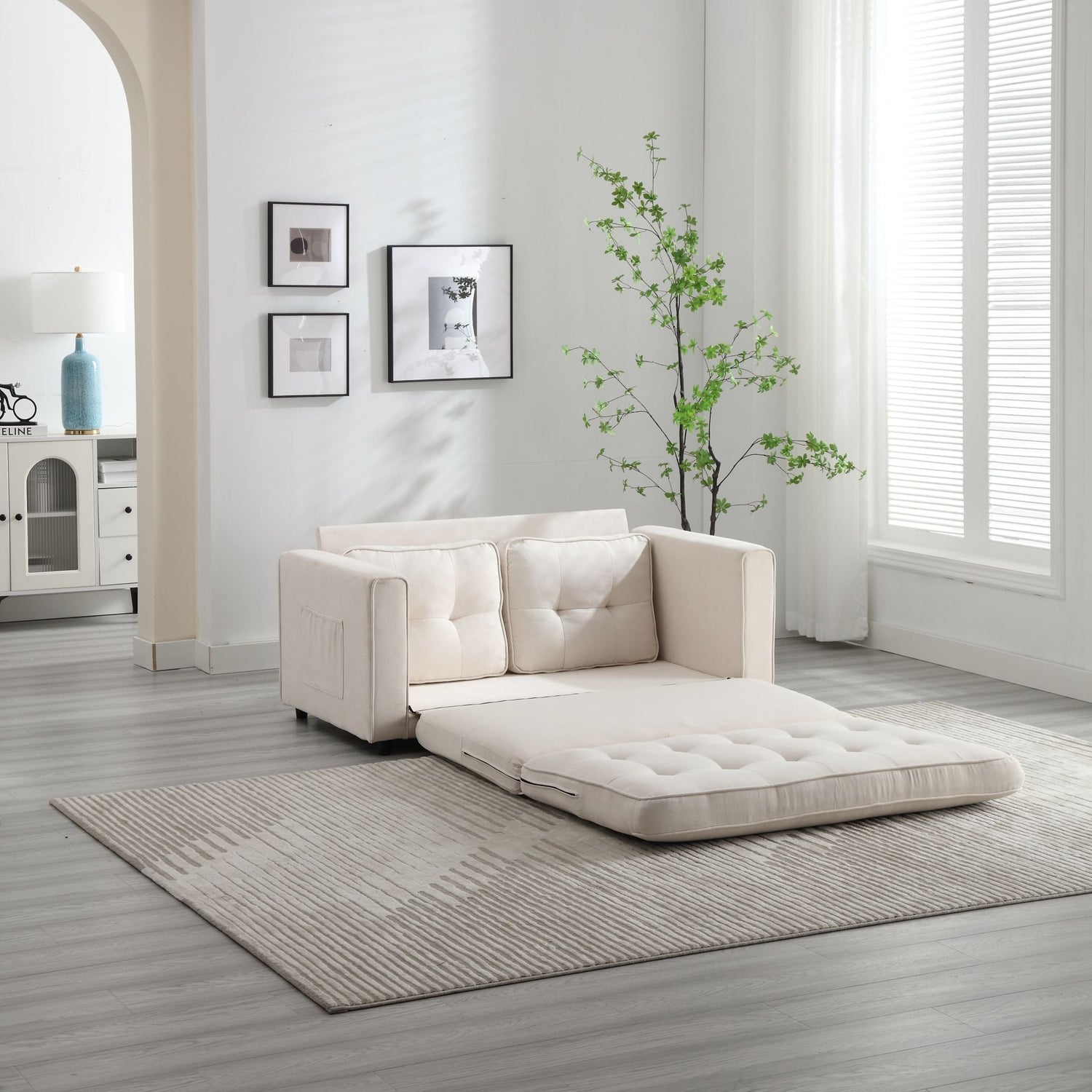 3 Fold Sofa Convertible Futon Couch sleeper sofabed Space saving loveseat Dark Gray &amp; Light Gray &amp; Beige