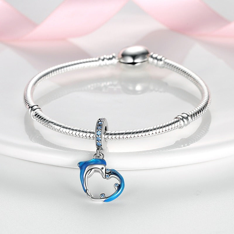 Ocean Dolphin and Whale Pendant Beads Copper Plated DIY Beads Bracelet Necklace