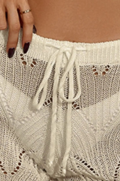Hook flower hollowed out beach shorts with drawstring