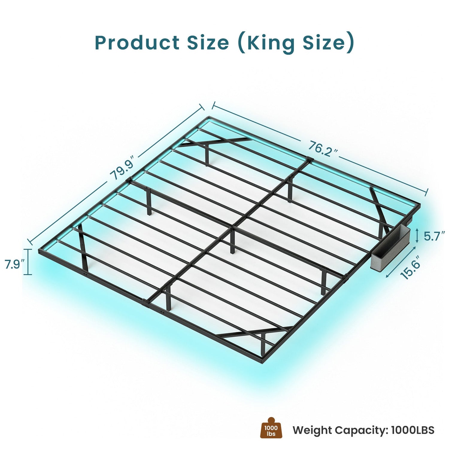 Floating Bed Frame King Size with LED Lights ＆ charging station, Metal Platform Queen Bed, 79.9&