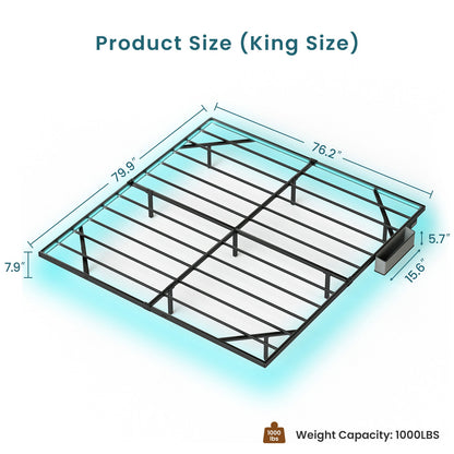 Floating Bed Frame King Size with LED Lights ＆ charging station, Metal Platform Queen Bed, 79.9&