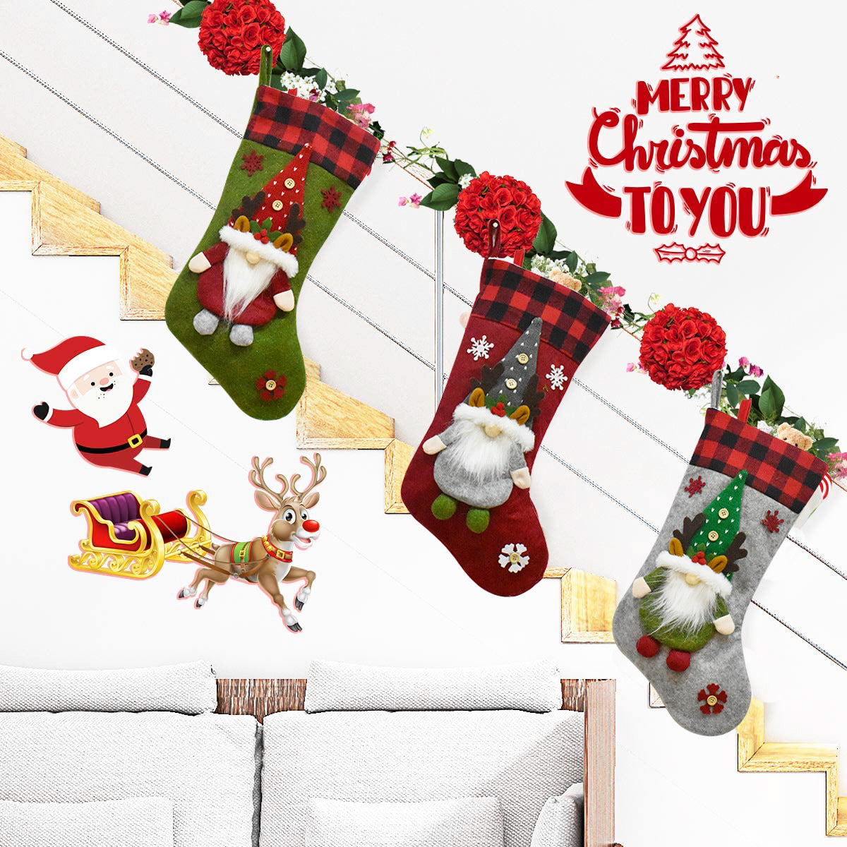 Christmas Decoration Gift Faceless Doll Christmas Socks Pendant Santa Claus Children&