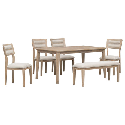 TREXM Classic and Traditional Style 6 - Piece Dining Set, Includes Dining Table, 4 Upholstered Chairs &amp; Bench (Natural Wood Wash）