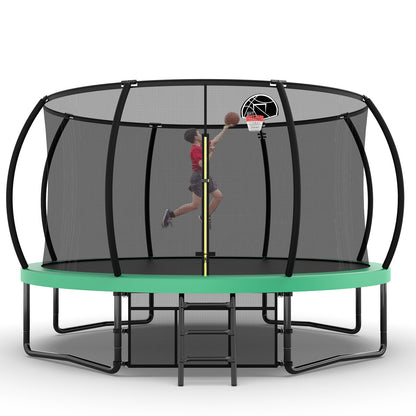 12FT Recreational Kids Trampoline with Safety Enclosure Net &amp; Ladder, Outdoor Recreational Trampolines