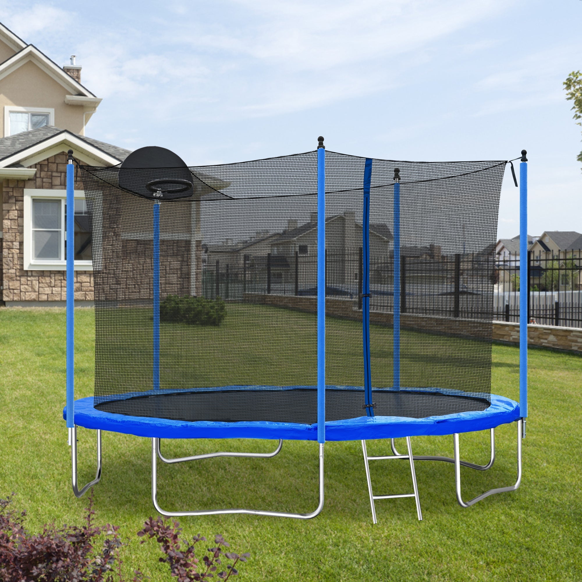 12FT Trampoline for Adults &amp; Kids with Basketball Hoop, Outdoor Trampolines w/Ladder and Safety Enclosure Net for Kids and adult
