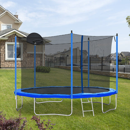 12FT Trampoline for Adults &amp; Kids with Basketball Hoop, Outdoor Trampolines w/Ladder and Safety Enclosure Net for Kids and adult