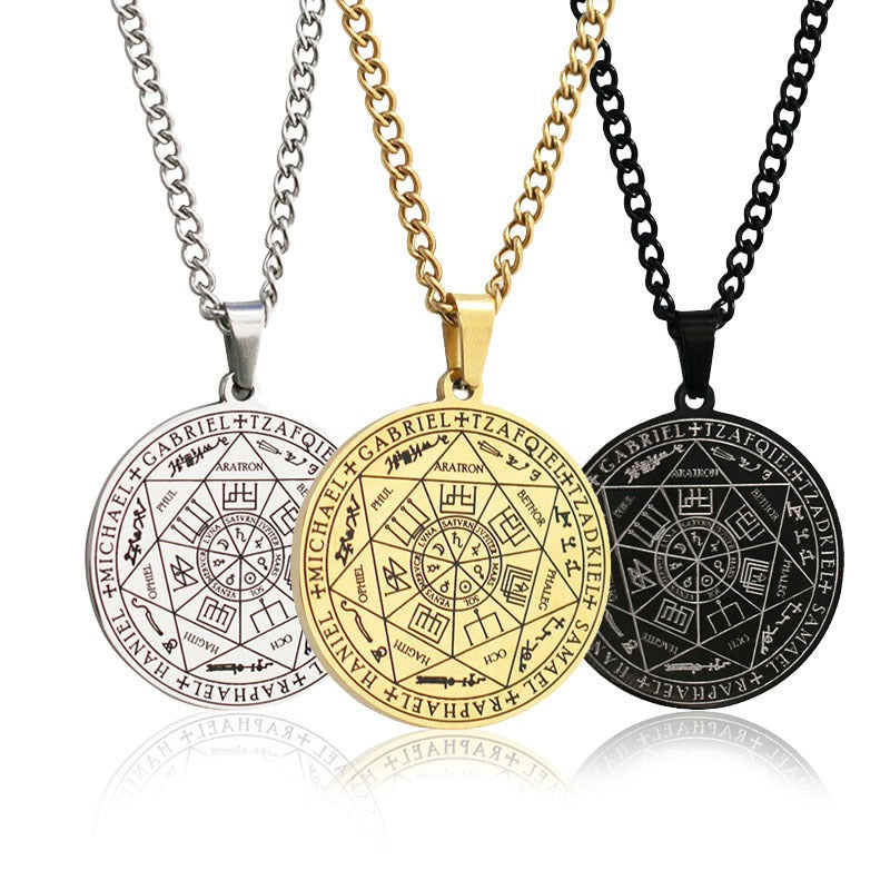 Stainless Steel Necklace Jewelry Seven Angels Magic Circle Pendant DIY Accessories Men&