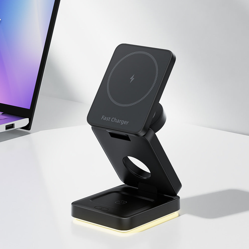 3 in 1 Wireless Charger Magnetic Foldable Charger For iphone charger power Adapter Charging Stand &amp; Holder