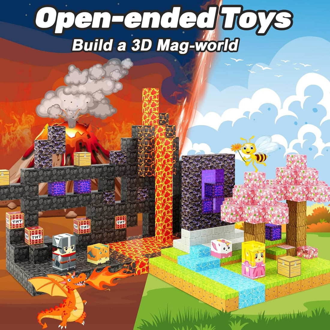 My Building World Magnetic Cube DIY Cherry Blossom Mountain Children&