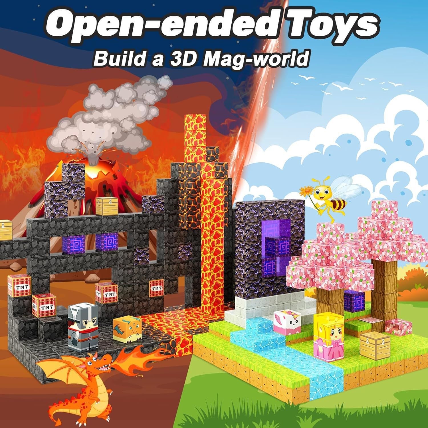 My Building World Magnetic Cube DIY Cherry Blossom Mountain Children&