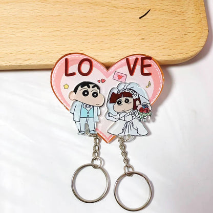 Crayon Shin chan couple keychain refrigerator sticker Simpson family flying house travel notes mobile castle couple pendant