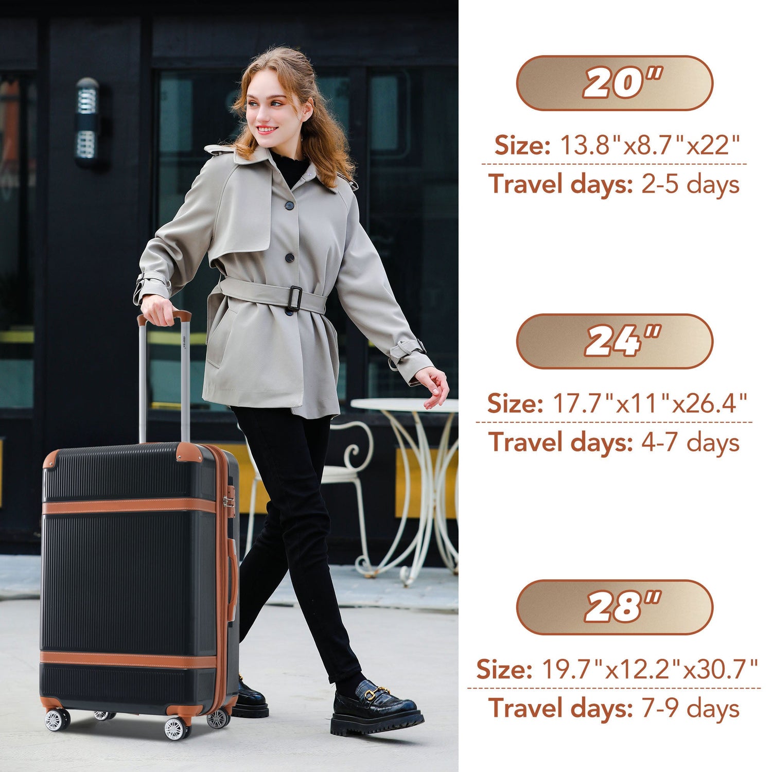 Hardshell Luggage Sets 3 Piece double spinner 8 wheels Suitcase with TSA Lock Lightweight 20&