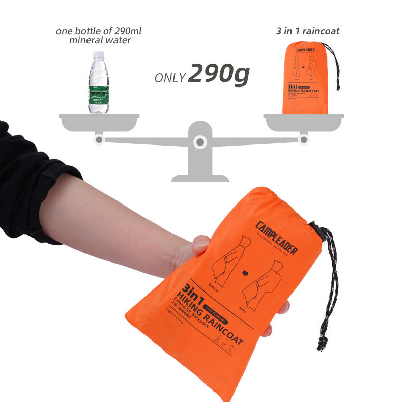 3 - in - 1 Waterproof Rain Poncho for Outdoor Use: Motorcycle, Camping, Hiking &amp; Travel
