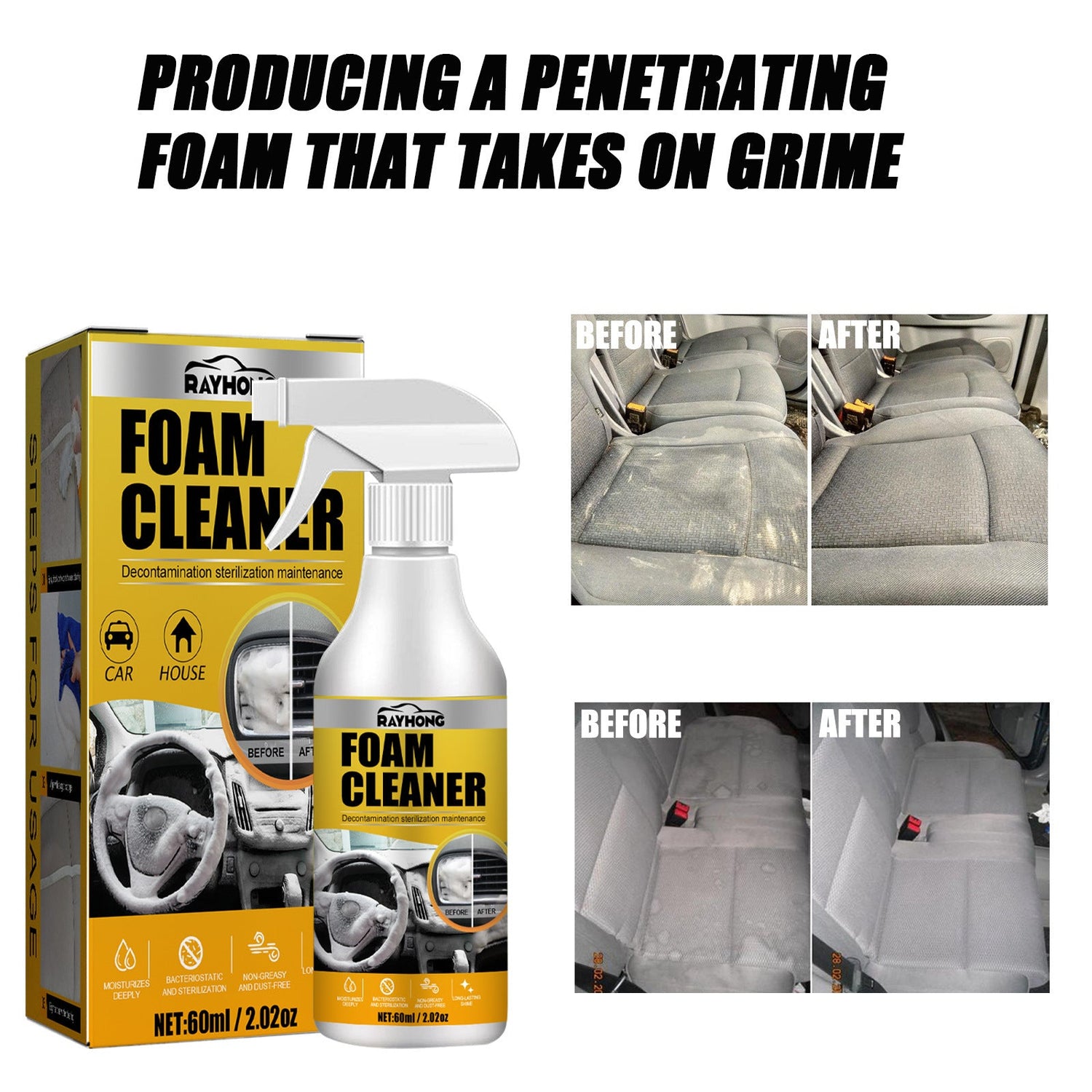 Car Interior Foam Cleaner, Wash Free Decontamination Seat Ceiling Instrument Panel Foam Cleaner