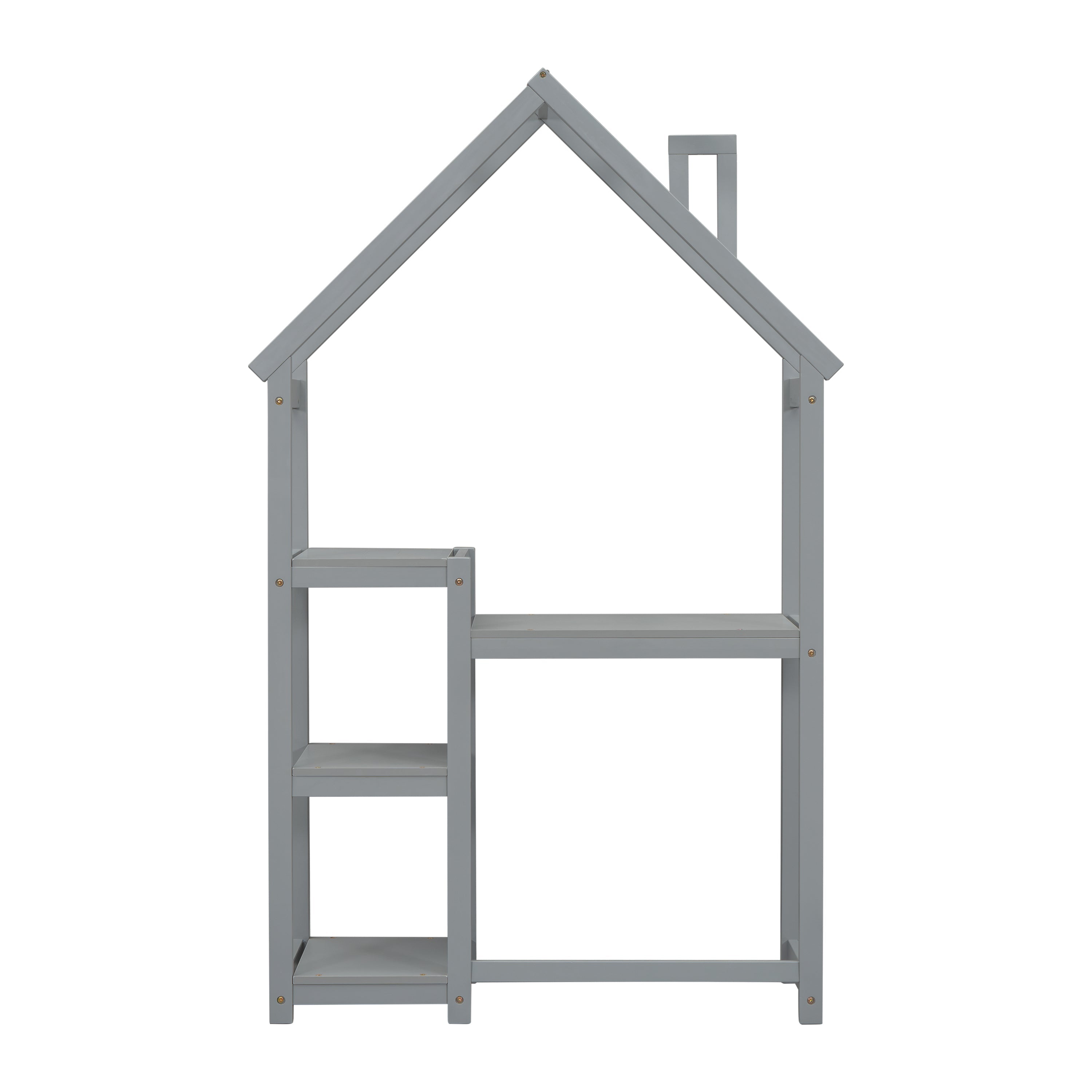 House-shaped Wooden writing Desk,Kids study Table,Bookshelf &amp; Toy Storage,Grey