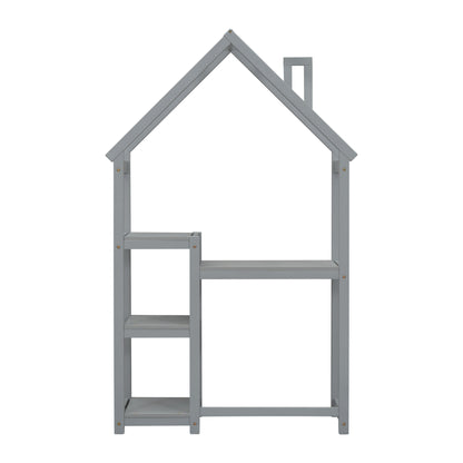 House-shaped Wooden writing Desk,Kids study Table,Bookshelf &amp; Toy Storage,Grey