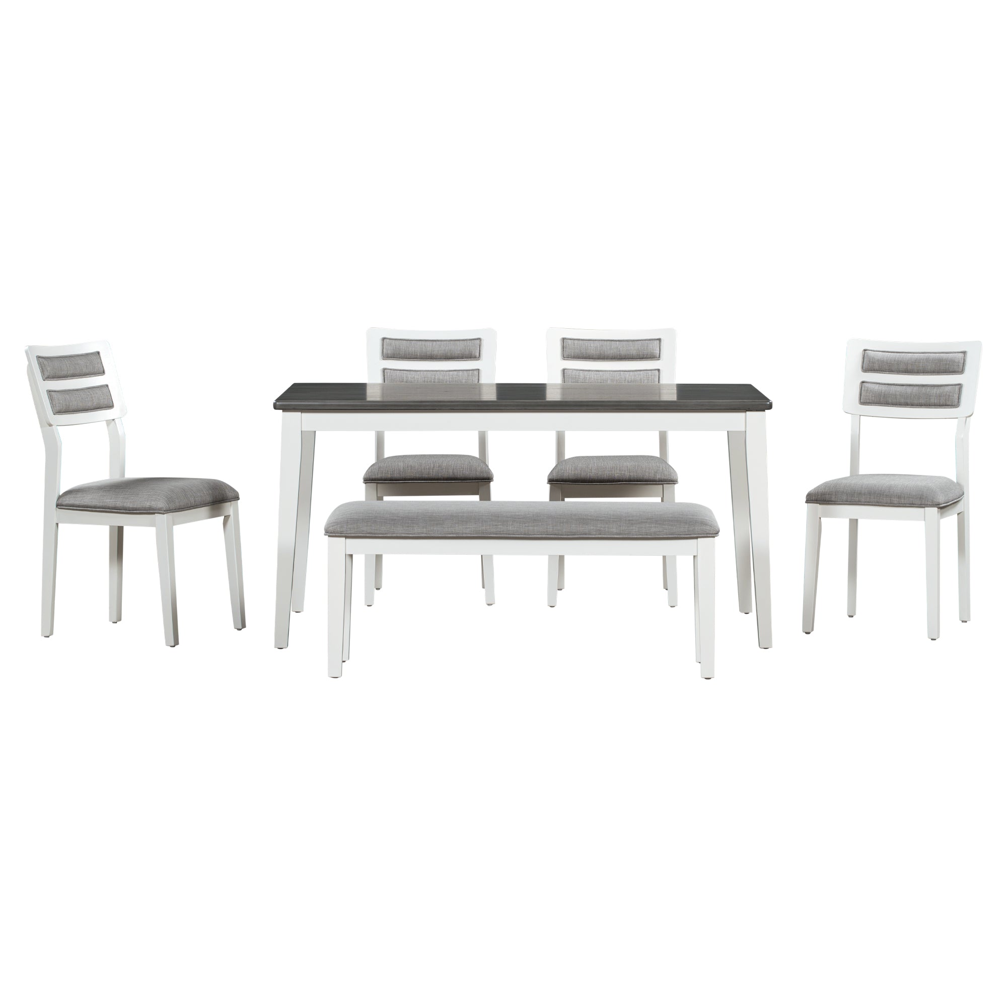 TREXM Classic and Traditional Style 6 - Piece Dining Set, Includes Dining Table  4 Upholstered Chairs &amp; Bench (White+Gray)