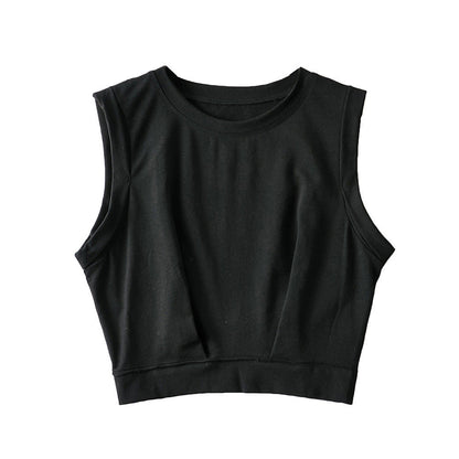 Short crop top with exposed navel and sleeveless loose fitting vest women&