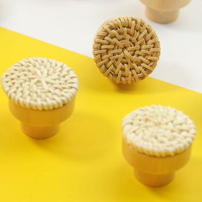 6pcs solid wood rattan handle rattan weaving handle rattan wood handle drawer circular wood handle