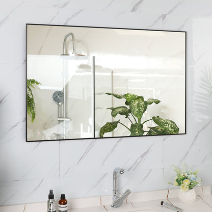 36x24 inch modern black bathroom mirror with aluminum frame decorative wall mirror suitable for living room, bedroom