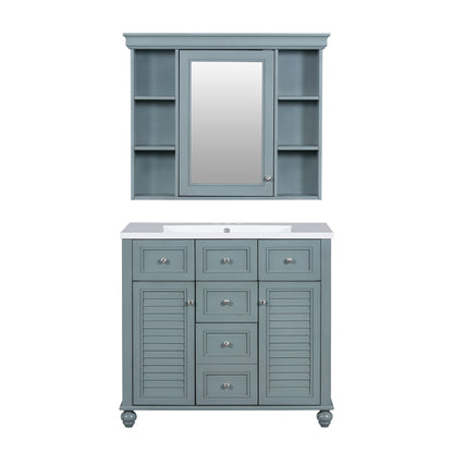 36 inch modern mirror cabinet with adjustable shelves, 2 soft closing doors, and 6 drawer storage cabinet door organizers