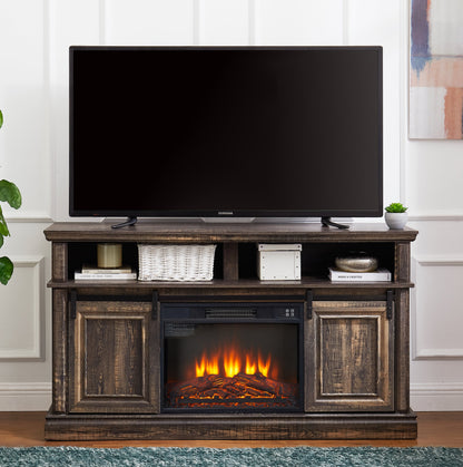 Entertainment console multifunctional sliding door cabinet with 23 inch fireplace 58.11 &