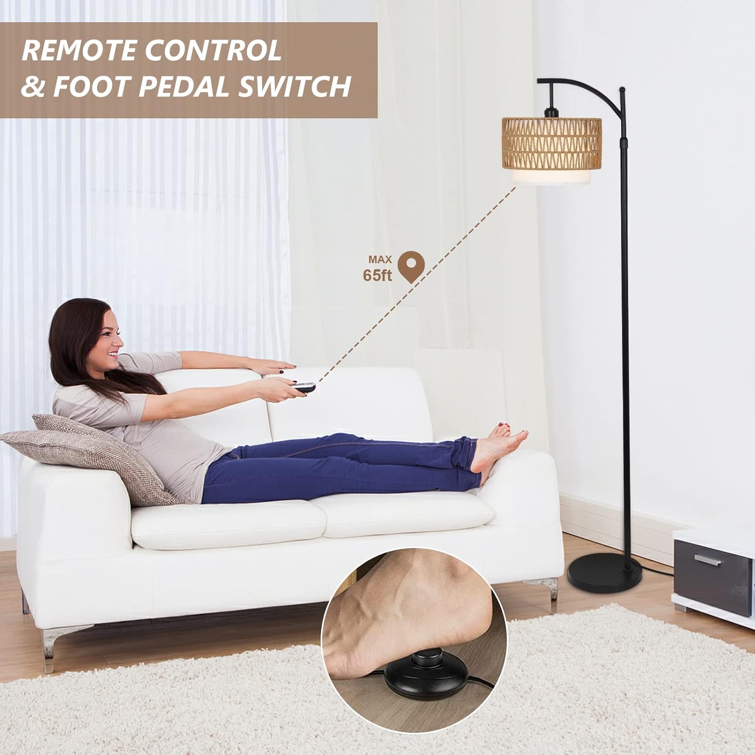 Arc Floor Lamp for Living Room with 3 Color Temperatures, Farmhouse Floor Lamps with Remote &amp; Dimmable Bulb Office