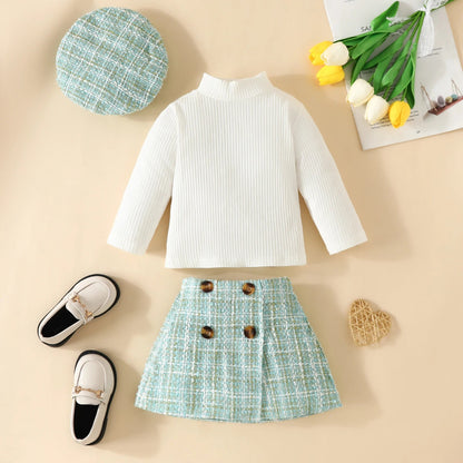 ma&amp;baby 6M-3Y Toddler Infant Newborn Baby Girls Clothes Sets Knit Long Sleeve Tops Plaid Skrits Hat Fall Spring Outfits  D05