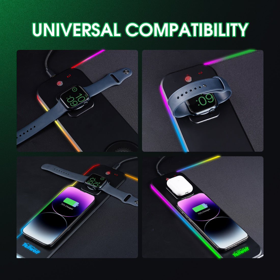3 in 1 magnetic wireless charging mouse pad desk pad wireless charging luminous mouse pad