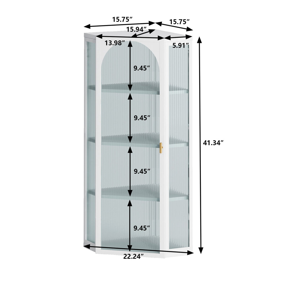 Glass Door Wall Mounted Corner Cabinet with Featuring Four-tier Storage  White