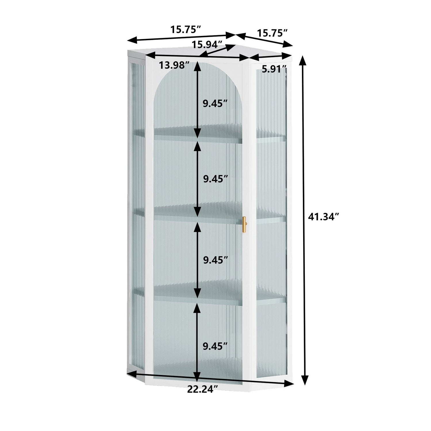 Glass Door Wall Mounted Corner Cabinet with Featuring Four-tier Storage  White