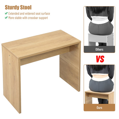 Vanity Desk Set Stool &amp; Dressing Table with LED Lighting Mirror Drawer and Wood Cosmetic Table Chest of Drawers Nature Color