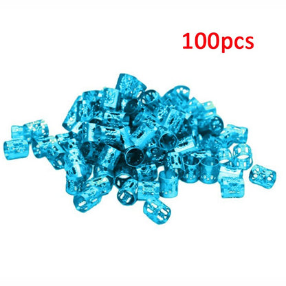 100 Pcs/set 7 Colors Mixed Beads Adjustable Hair Braids Dreadlock Beads Adjustable Hair Braid Rings Cuff Clips Tubes Jewelry
