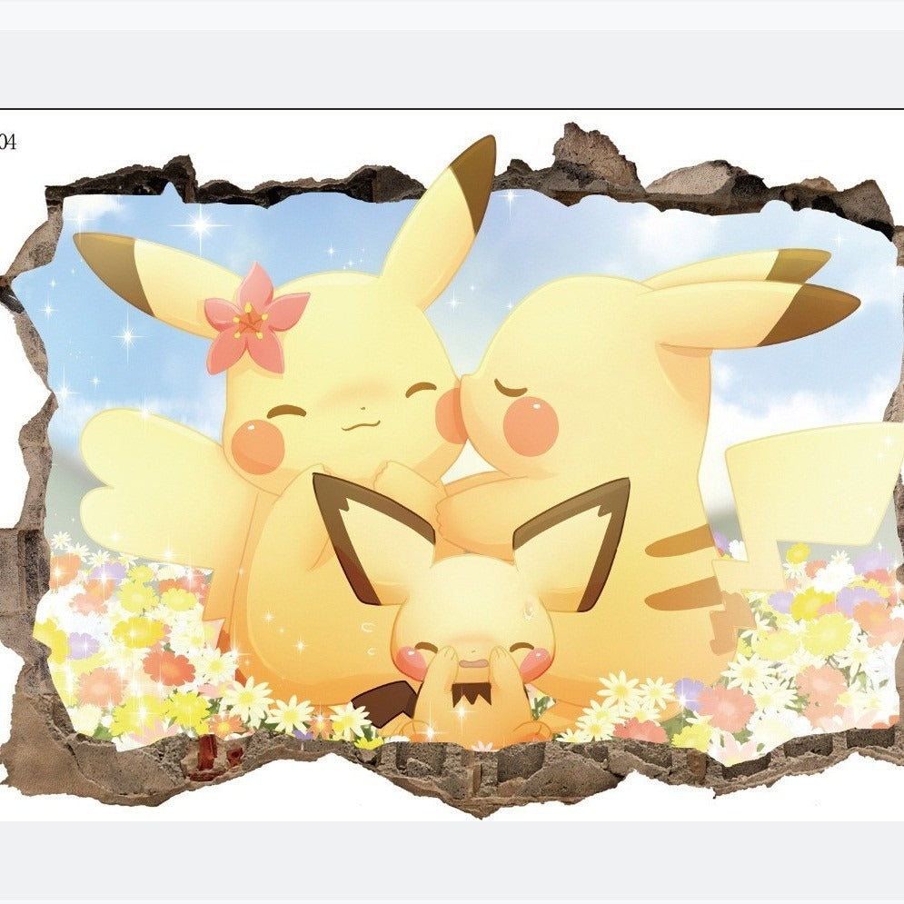 New 3D Pikachu Wall Sticker Pok é mon Wallpaper Self adhesive Cartoon Graffiti Anime Poster Children&