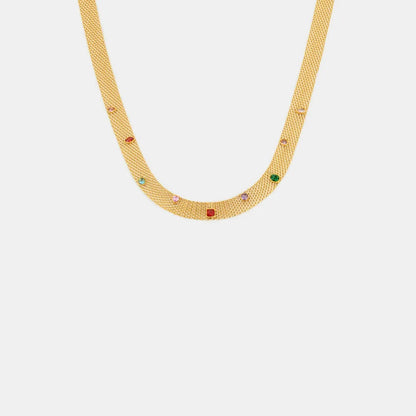Geometric Colorful Zircon Necklace Titanium Steel PVD Plated Non Fading Jewelry