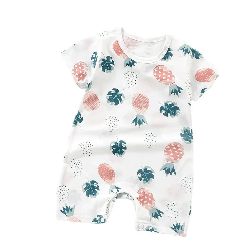 Cotton Newborn Baby Cartoon Short Sleeve Knitted Romper Boy Girl Summer Clothes Bebe Thin Pajamas One Pieces Bodysuit 0-24M