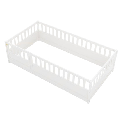 Double bed floor standing bed with ultra-high safety barrier, children&
