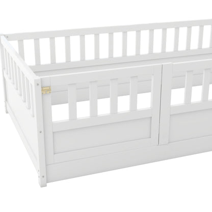 Double bed floor standing bed with ultra-high safety barrier, children&