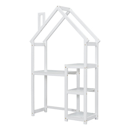 House-shaped Wooden writing Desk,Kids study Table,Bookshelf &amp; Toy Storage,White